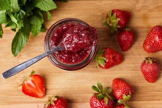 Homemade strawberry jam in a jar