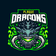 Plague Dragon Head Mascot logo for esport and sport team