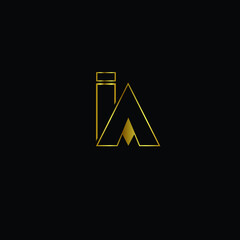 Creative Professional Trendy and Minimal IA Letters, Logo Design in Black and Gold Color, Initial Based Alphabet Icon Logo in Editable Vector Format