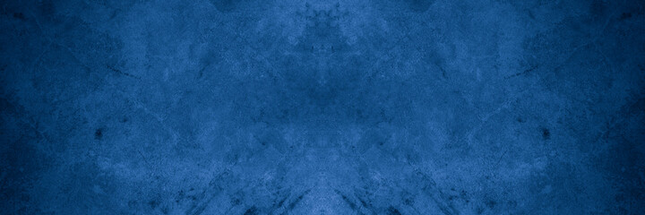 Old wall pattern texture cement blue dark abstract  blue color design are light with black gradient background.