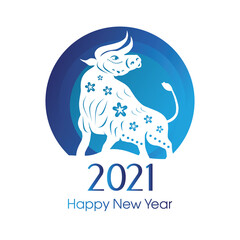 Bull New Year. Happy New Year. Chinese zodiac symbol of new 2021 year. Bull, ox, cow.