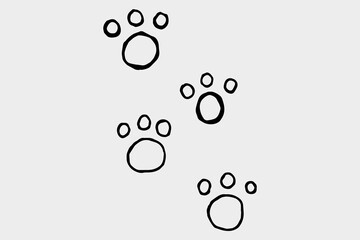 Single hand drawn animal, dog tracks for children's illustration. Doodle vector illustration. Isolated on a white background, black and white