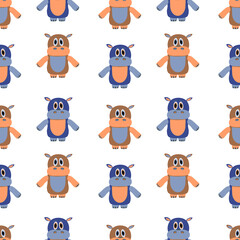 vector seamless pattern with smiling hippopotamus on a white background