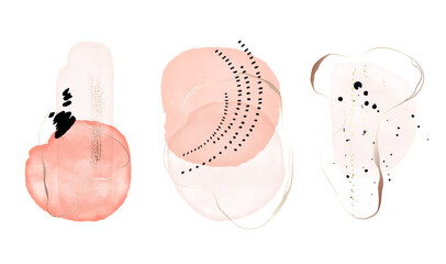 Watercolor brush frame, abstract texture. Rose gold template. Minimal acrylic ink arrangement. Perfect for makeup, beauty, spa, women business advertising