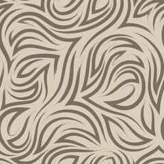 brown flowing lines and corners vector seamless pattern on beige background.Elegant flowing texture and stripes of brush strokes