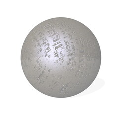Damaged metal sphere with little shadow isolated in white background - 3D render