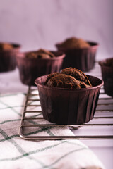 Homemade chocolate cupcake close up