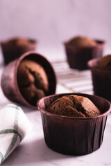 Homemade chocolate cupcakes close up