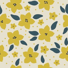 Simple vintage pattern. Large and small mustard flowers . Light background. Vector texture. Fashionable elegant print for packaging and Wallpaper, textiles.