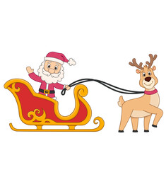 santa claus and his flying sleigh and reindeer. cartoon vector illustration. isolated on white background