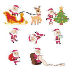  set with christmas santa claus. vector illustration in cartoon style. isolated on white background