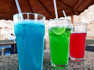Colorful cocktails at the beach bar
