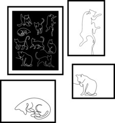 cat One line Drawing hanging cloth Many different cat poses family accessories cloth curtain card painting