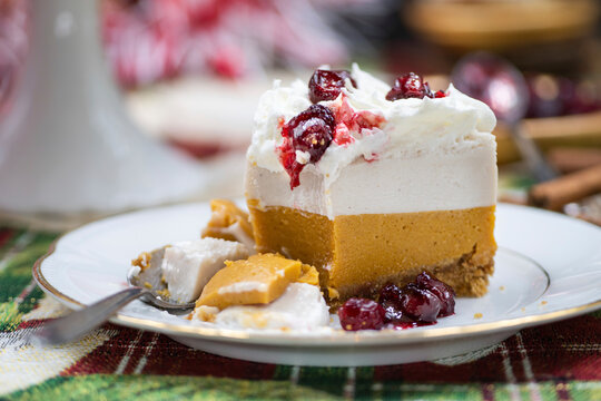 Christmas pumpkin and cranberry mousse cake