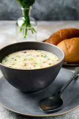 Bowl with cheese and onion soup