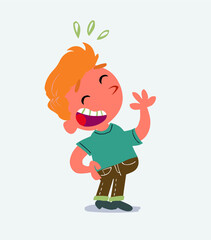 cartoon character of little boy on jeans laughing happily.