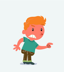 cartoon character of little boy on jeans pointing something aggressively
