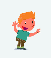 cartoon character of little boy on jeans pointing while arguing.