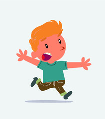 : cartoon character of little boy on jeans running angry