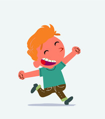 cartoon character of little boy on jeans running very euphoric