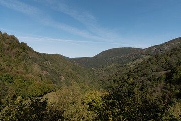 Courel landscape forest and clear sky in autumn morning