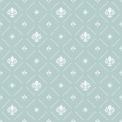 Seamless pattern. Modern geometric ornament with white royal lilies. Classic vintage background