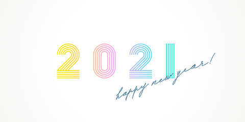 Multicolored 2021 new year logo with calligraphic holiday greeting on a white background. Design for greeting card, invitation, calendar, etc.