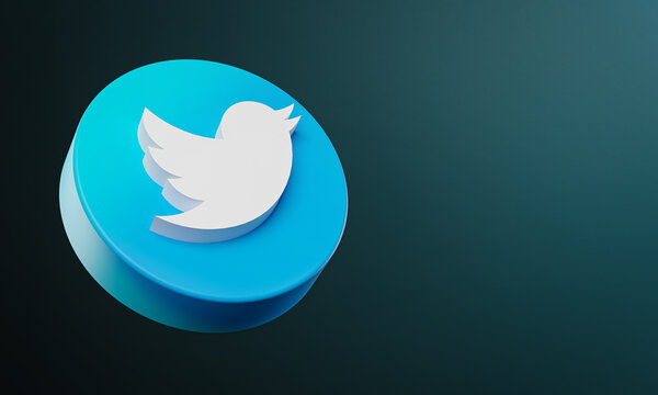 Twitter Circle Button Icon 3D on Dark Bakcgorund. Elegant Template Blank Space