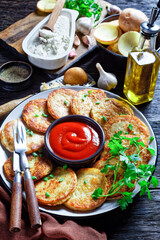 Potato pancakes with cottage cheese on a plate
