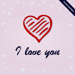 I love you! Red heart on a pink background. Vector image