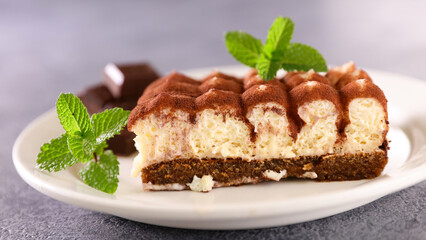 tiramisu cake with cocoa and mint