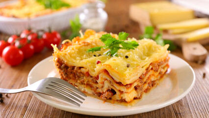 lasagne with minced beef,  tomato sauce and cheese