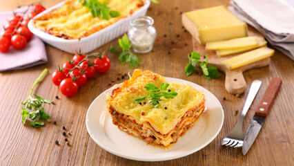 lasagne with minced beef,  tomato sauce and cheese
