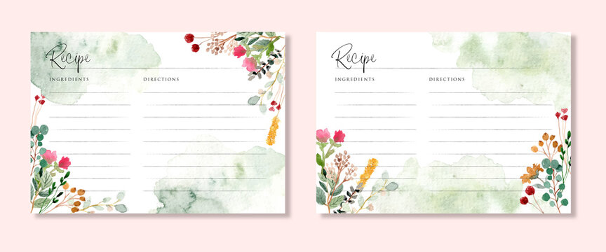 recipe card with rustic floral garden watercolor