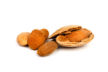 almond nuts in close-up, isolated on white background