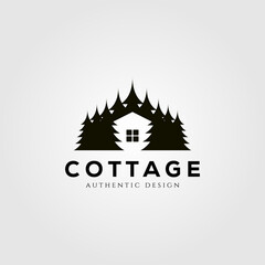 vintage cottage logo vector design with pine tree symbol illustration