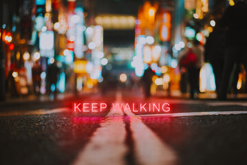 Macro view of a street in Tokyo at night time, street photography