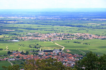 View from the vineyards around the villages rhodt unter rietburg, Hainfeld, Burrweiler, Weyher, Edenkoben, Edesheim on the german wine route in the palatinate