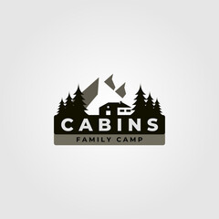 cabin logo vintage vector illustration design with mountain landscape illustration