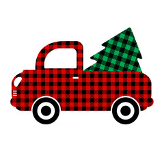 Vintage pickup, truck with Christmas tree. Vector illustration. - 395519007