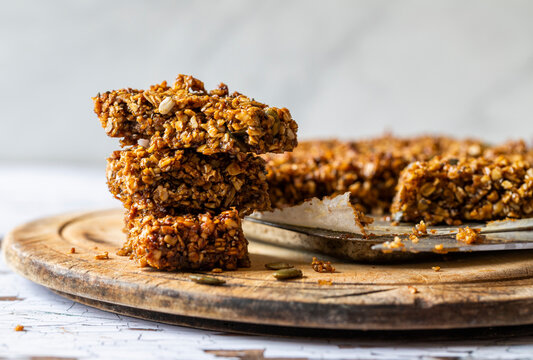 Flapjacks with sunflower seeds and pumpkin seeds