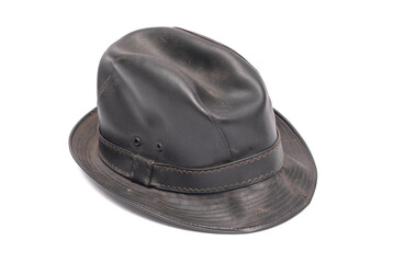 Black leather hat isolated on the white background.