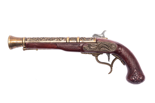 Ancient musket gun isolated on the white background.