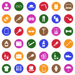 Man Accessories Icons. White Flat Design In Circle. Vector Illustration.