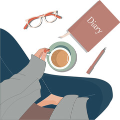 girl on freelancing with coffee and my daily planner vector file