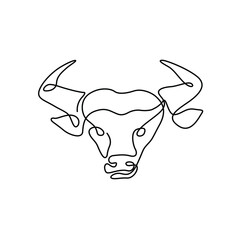 Bull head, continuous line drawing, Chinese New Year, isolated vector illustration, tattoo, print and logo design, silhouette single line on a white background. 