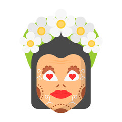 Girl with sugar skull make-up concept, Celebrating Day of the Dead Concept, vector color Icon design, Mexican culture symbol on White background, Customs and Traditions Signs 