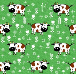 Obraz premium Cute cows seamless pattern. childish background. Vector illustration