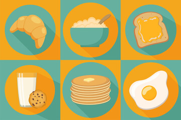 Breakfast icons set in flat style 