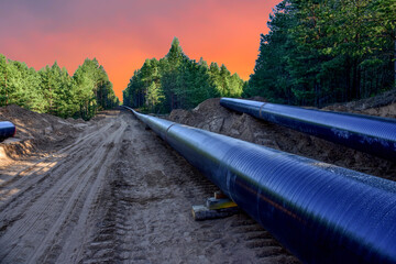 Crude oil and Natural gas pipeline construction work in forest area.  Installation the...